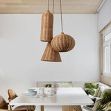 Rustic Eastern Cane Woven Rattan Pendant Light Set Image - 6