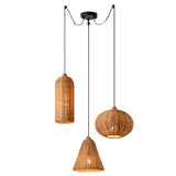 Rustic Eastern Cane Woven Rattan Pendant Light Set Image - 8