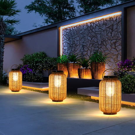 Rustic Elegant Rattan Lantern Outdoor Floor Table Lamp Image - 1