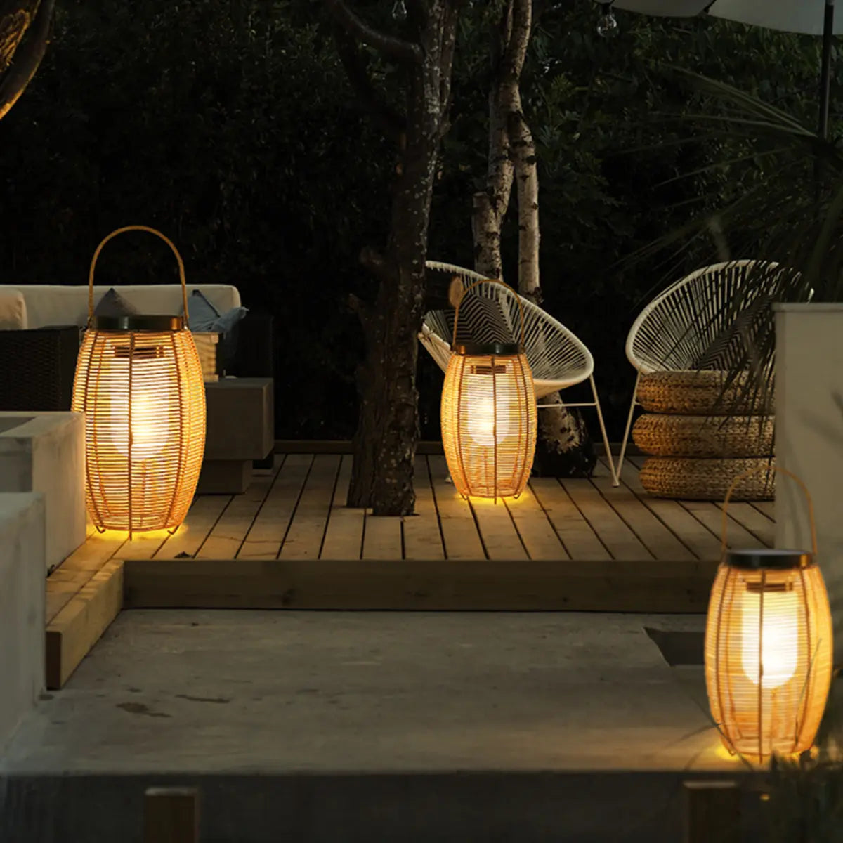 Rustic Elegant Rattan Lantern Outdoor Floor Table Lamp Image - 4