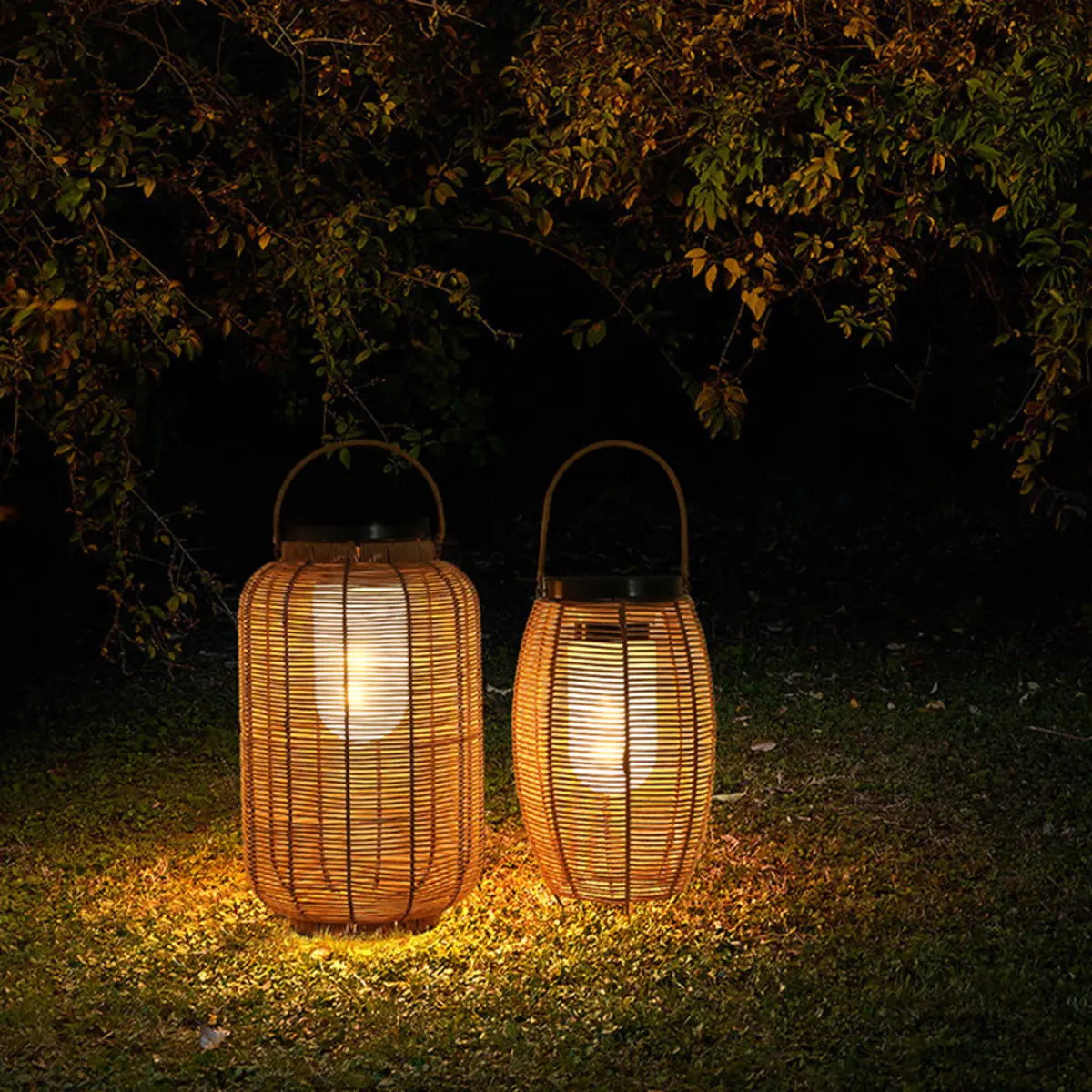 Rustic Elegant Rattan Lantern Outdoor Floor Table Lamp Image - 5