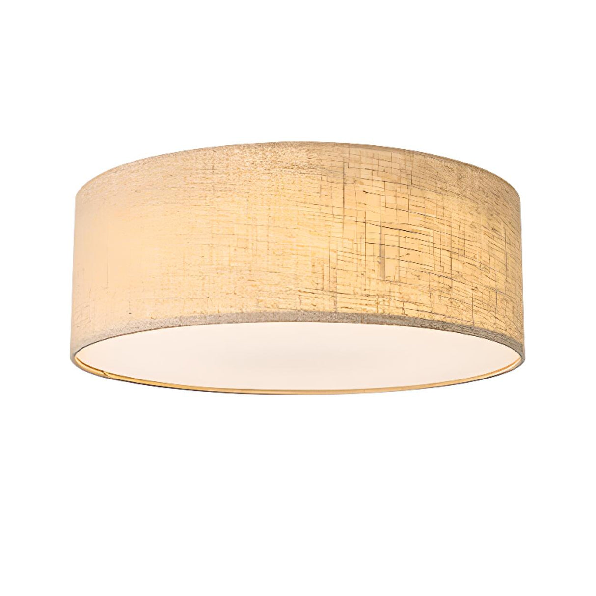 Rustic Fabric Cylinder Drum Flush Mount Ceiling Light Image - 3