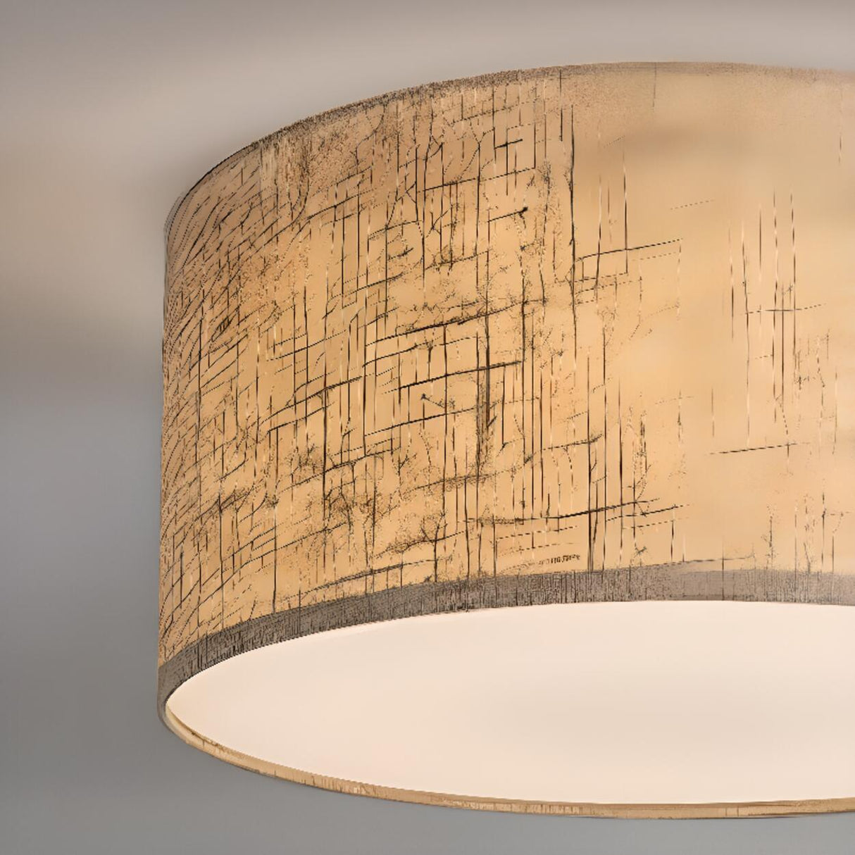 Rustic Fabric Cylinder Drum Flush Mount Ceiling Light Image - 6