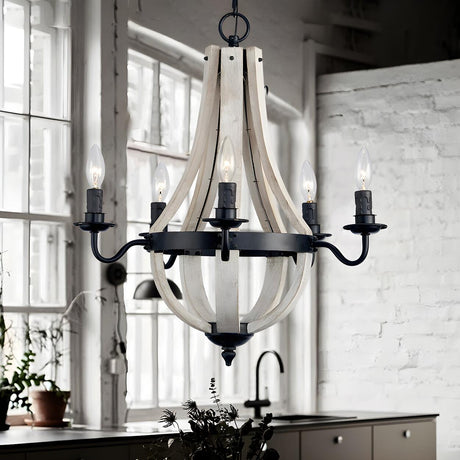 Rustic Farmhouse Dining Room Wood Empire Candle Chandelier Image - 2