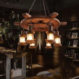 Rustic Farmhouse Wood Wagon Wheel Chandelier Image - 1