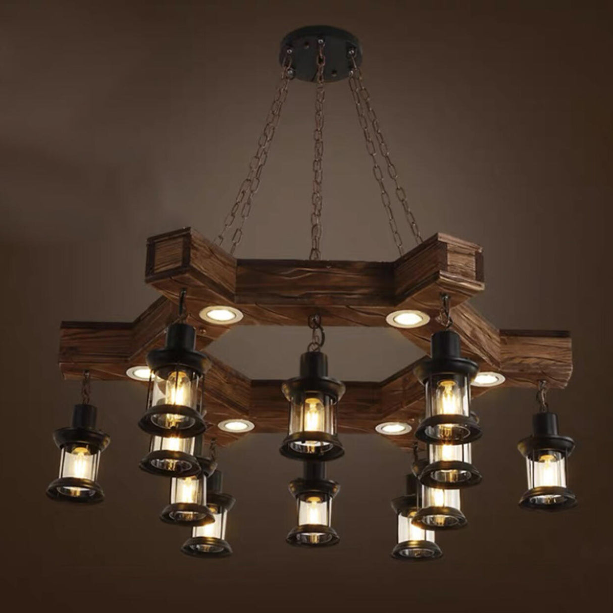 Rustic Farmhouse Wood Wagon Wheel Chandelier Image - 11