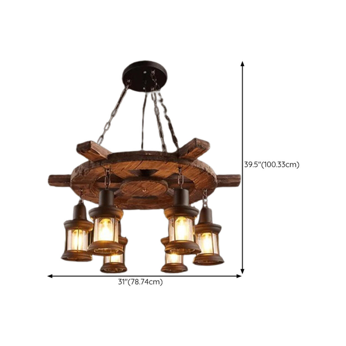 Rustic Farmhouse Wood Wagon Wheel Chandelier Image - 14