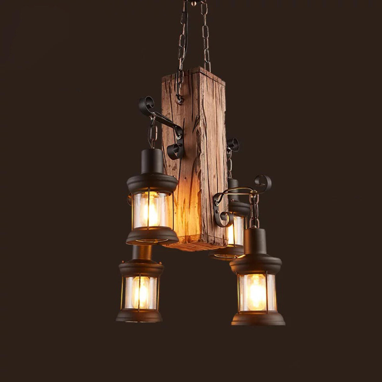 Rustic Farmhouse Wood Wagon Wheel Chandelier Image - 2