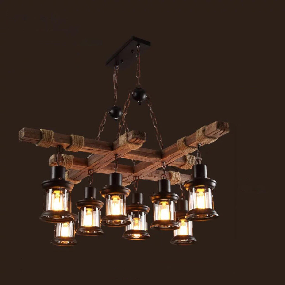 Rustic Farmhouse Wood Wagon Wheel Chandelier Image - 9