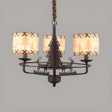 Rustic Forest Deer Beige Fabric Drum Pendant Chandelier Image - 4