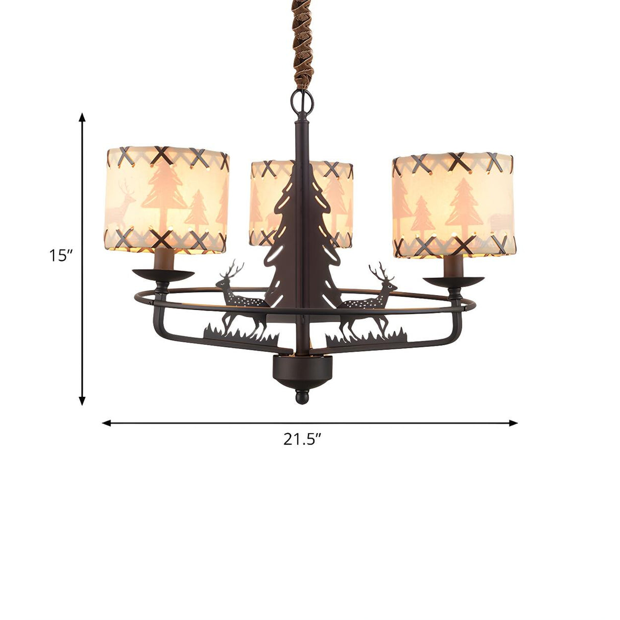 Rustic Forest Deer Beige Fabric Drum Pendant Chandelier 