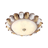 Rustic Gold Textured Glass Sunflower Flush Mount Light Image - 3