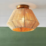 Rustic Hemp Rope Cage Semi-Flush Mount Ceiling Light Image - 1