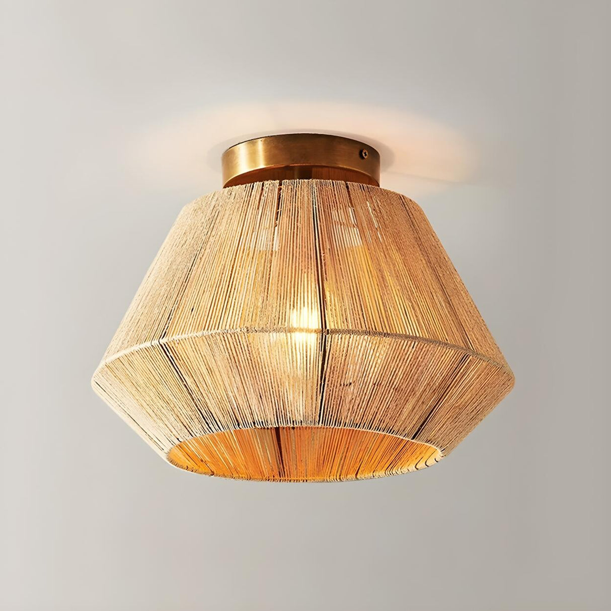 Rustic Hemp Rope Cage Semi-Flush Mount Ceiling Light Image - 6