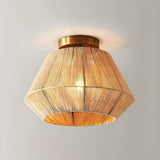 Rustic Hemp Rope Cage Semi-Flush Mount Ceiling Light Image - 6