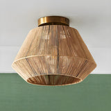 Rustic Hemp Rope Cage Semi-Flush Mount Ceiling Light Image - 7