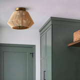 Rustic Hemp Rope Cage Semi-Flush Mount Ceiling Light Image - 9