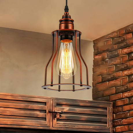 Rustic Industrial Copper Cage Edison Bulb Pendant Light Image - 1