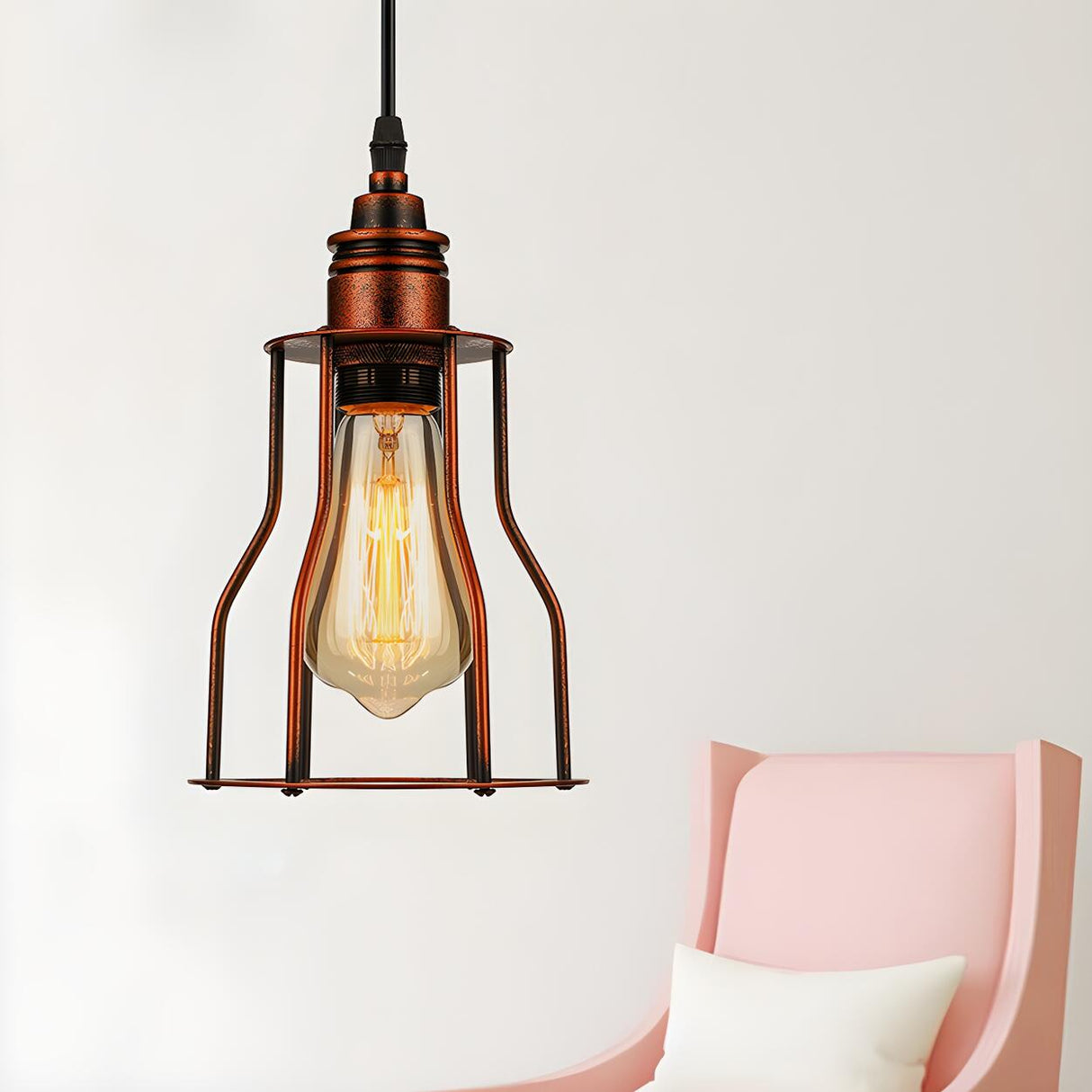 Rustic Industrial Copper Cage Edison Bulb Pendant Light Image - 3