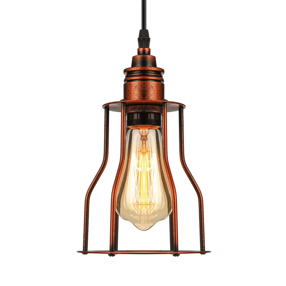 Rustic Industrial Copper Cage Edison Bulb Pendant Light Image - 4