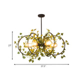 Rustic Industrial Restaurant Green Leaf Round Chandelier Image - 4