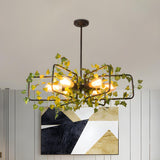 Rustic Industrial Restaurant Green Leaf Round Chandelier Image - 5