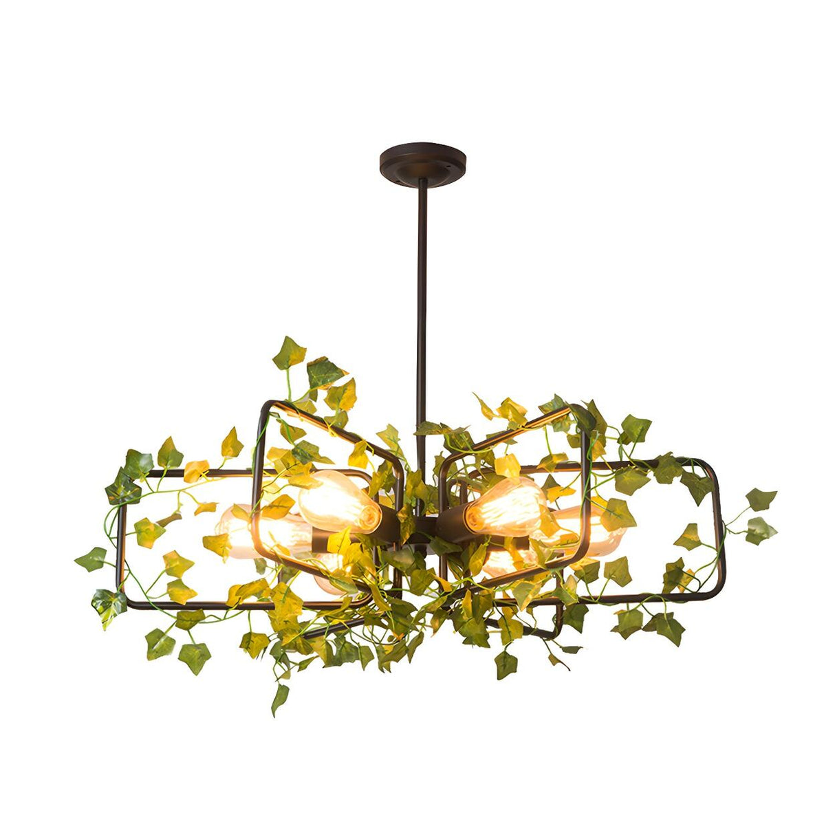 Rustic Industrial Restaurant Green Leaf Round Chandelier Image - 7