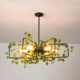 Rustic Industrial Restaurant Green Leaf Round Chandelier Image - 8