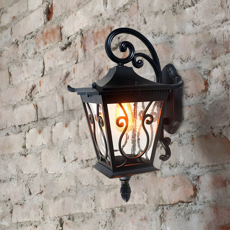 Rustic Lantern Black Metal External LED Wall Sconce Image - 2