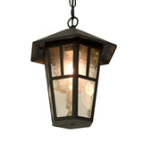 Rustic Lantern Outdoor Glass Black Frame Pendant Light Image - 3