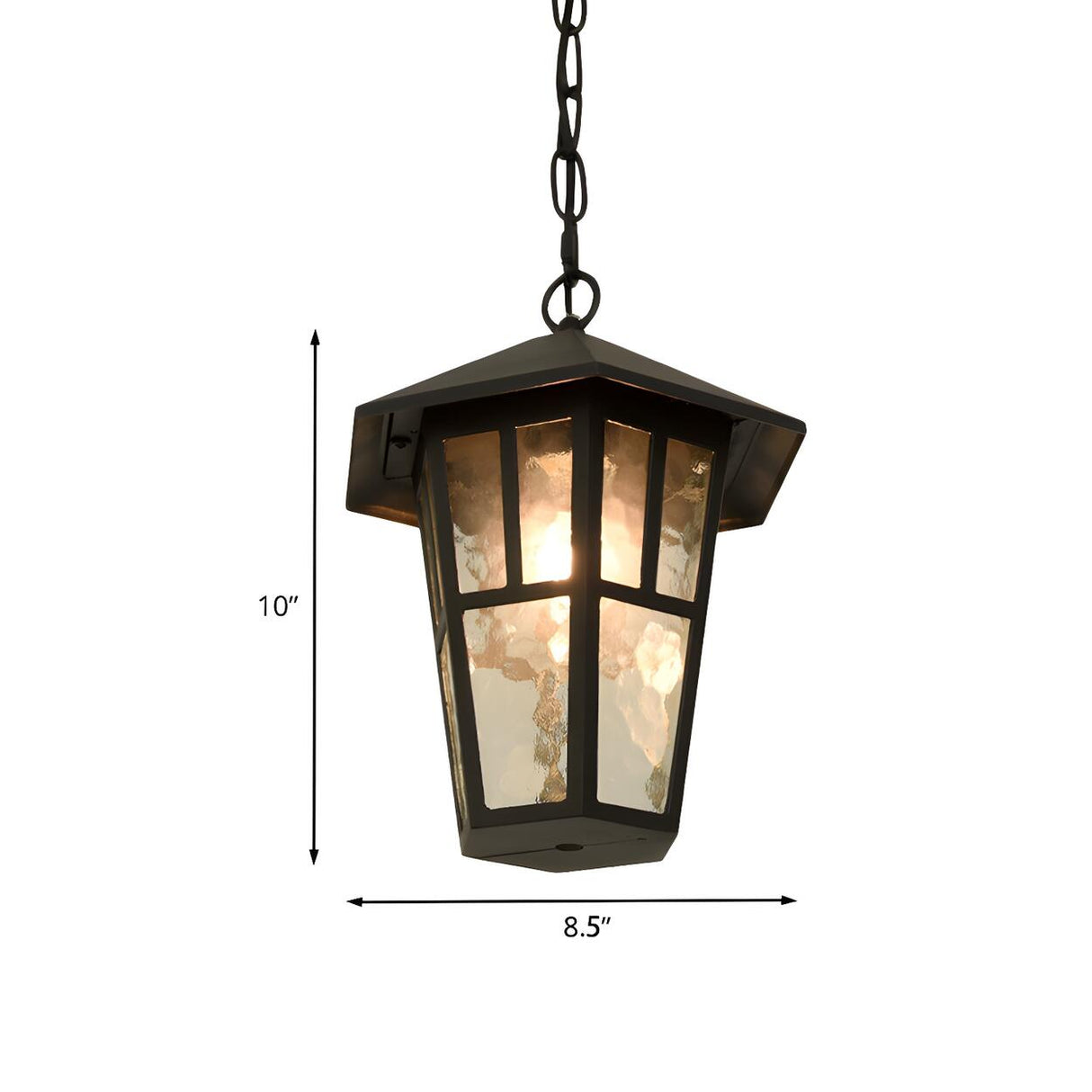 Rustic Lantern Outdoor Glass Black Frame Pendant Light 