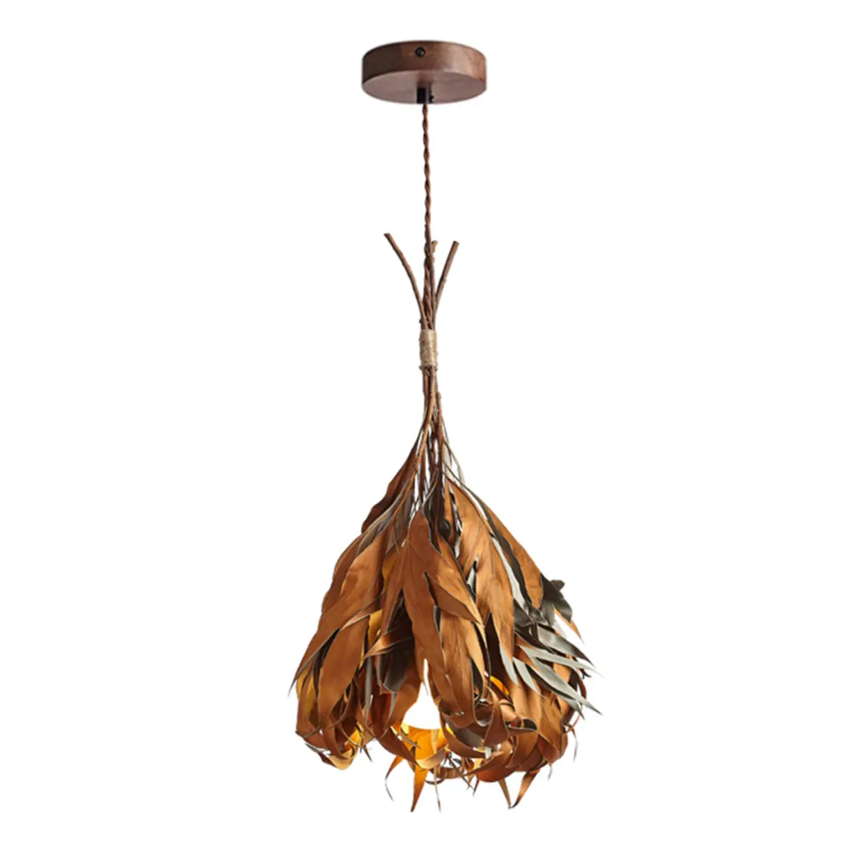 Rustic Leaf Wood Brown Dining Room Pendant Light Image - 5