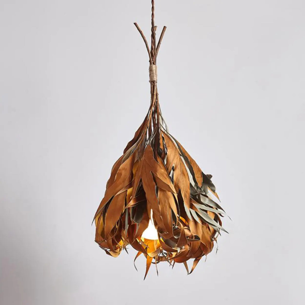 Rustic Leaf Wood Brown Dining Room Pendant Light Image - 6