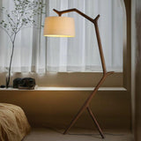 Rustic Linen Drum Shade Tree Branch LED Floor Lamp Image - 5