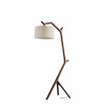 Rustic Linen Drum Shade Tree Branch LED Floor Lamp Image - 7