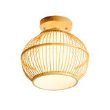 Rustic Mini Bamboo Lantern Semi-Flush Mount Light Image - 4