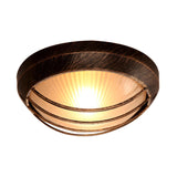 Rustic Mini Bronze Bowl Ribbed Glass Flush Mount Light Image - 2