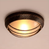 Rustic Mini Bronze Bowl Ribbed Glass Flush Mount Light Image - 3