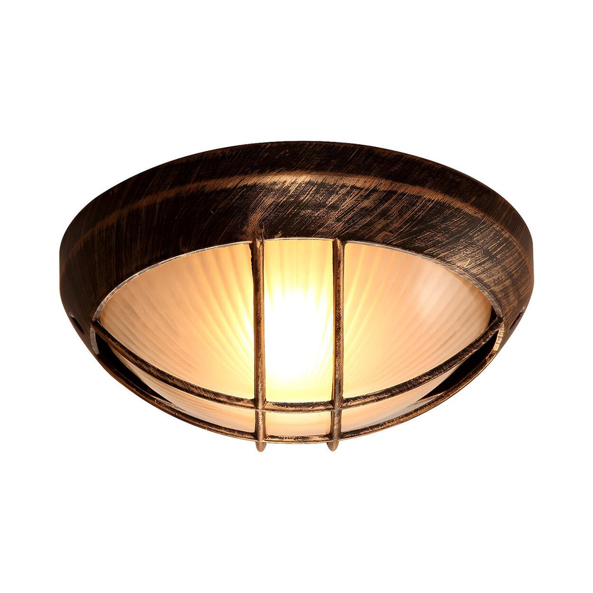 Rustic Mini Bronze Bowl Ribbed Glass Flush Mount Light Image - 7