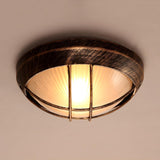 Rustic Mini Bronze Bowl Ribbed Glass Flush Mount Light Image - 8