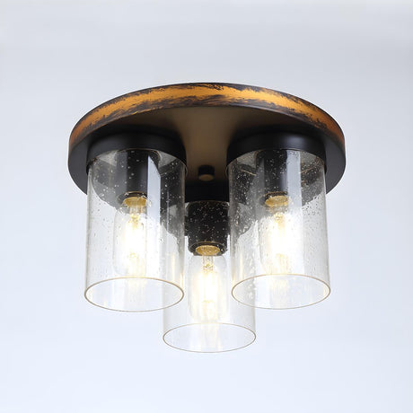 Rustic Mini Cup-Shaped Glass Flush Mount Light 3-Bulb Image - 1