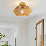 Rustic Mini Weaving Wood Semi-Flush Mount Ceiling Light Image - 1