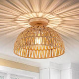 Rustic Mini Weaving Wood Semi-Flush Mount Ceiling Light Image - 12