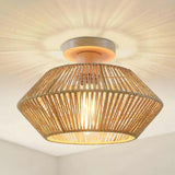 Rustic Mini Weaving Wood Semi-Flush Mount Ceiling Light Image - 13