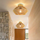 Rustic Mini Weaving Wood Semi-Flush Mount Ceiling Light Image - 3