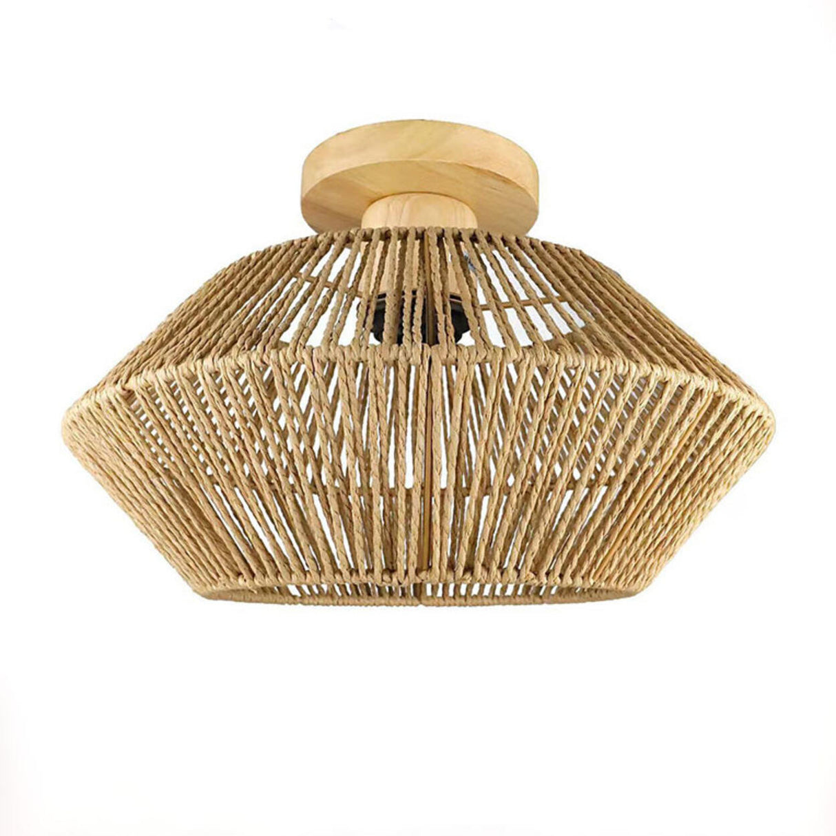 Rustic Mini Weaving Wood Semi-Flush Mount Ceiling Light Image - 5