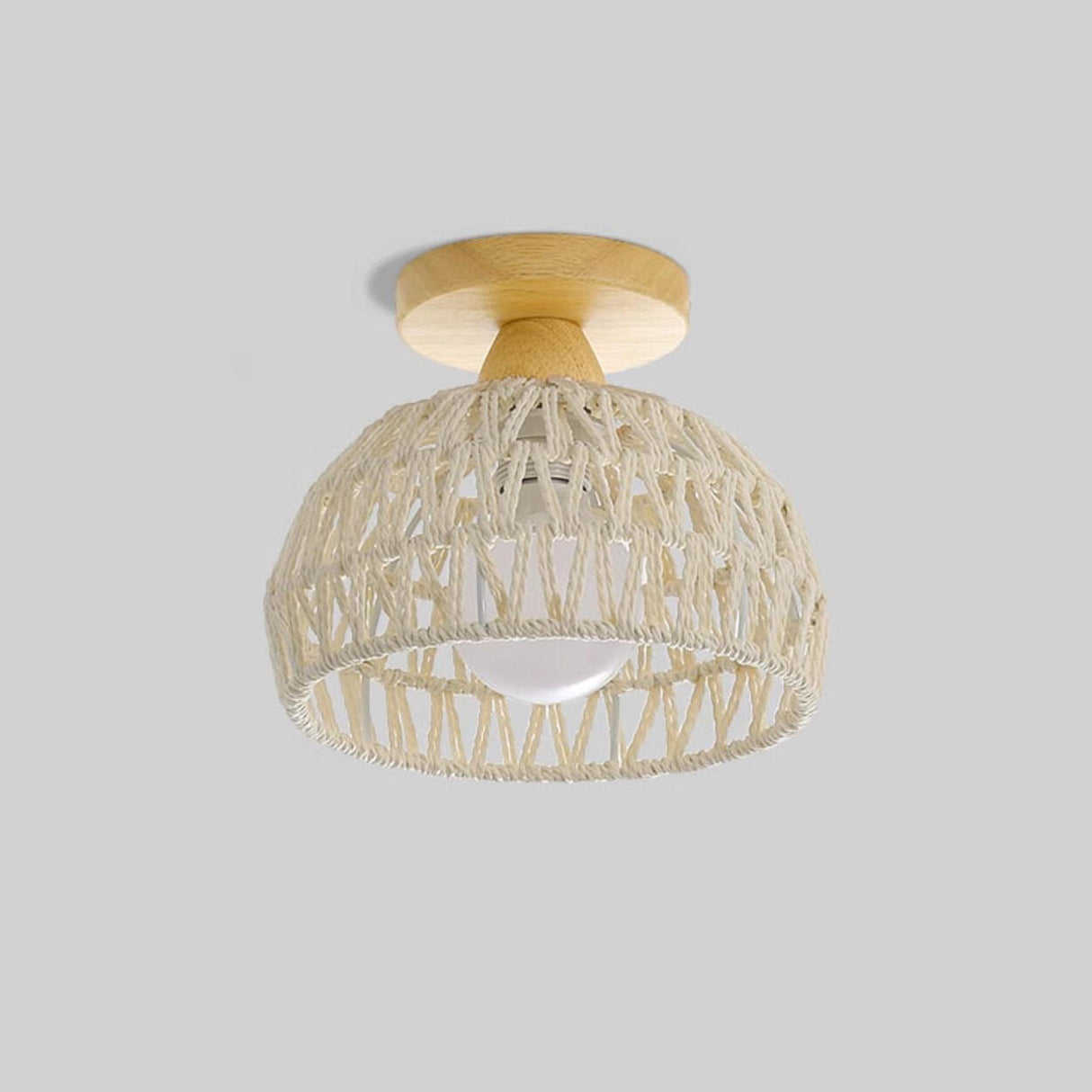 Rustic Mini Weaving Wood Semi-Flush Mount Ceiling Light Image - 6