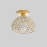 Rustic Mini Weaving Wood Semi-Flush Mount Ceiling Light Image - 6