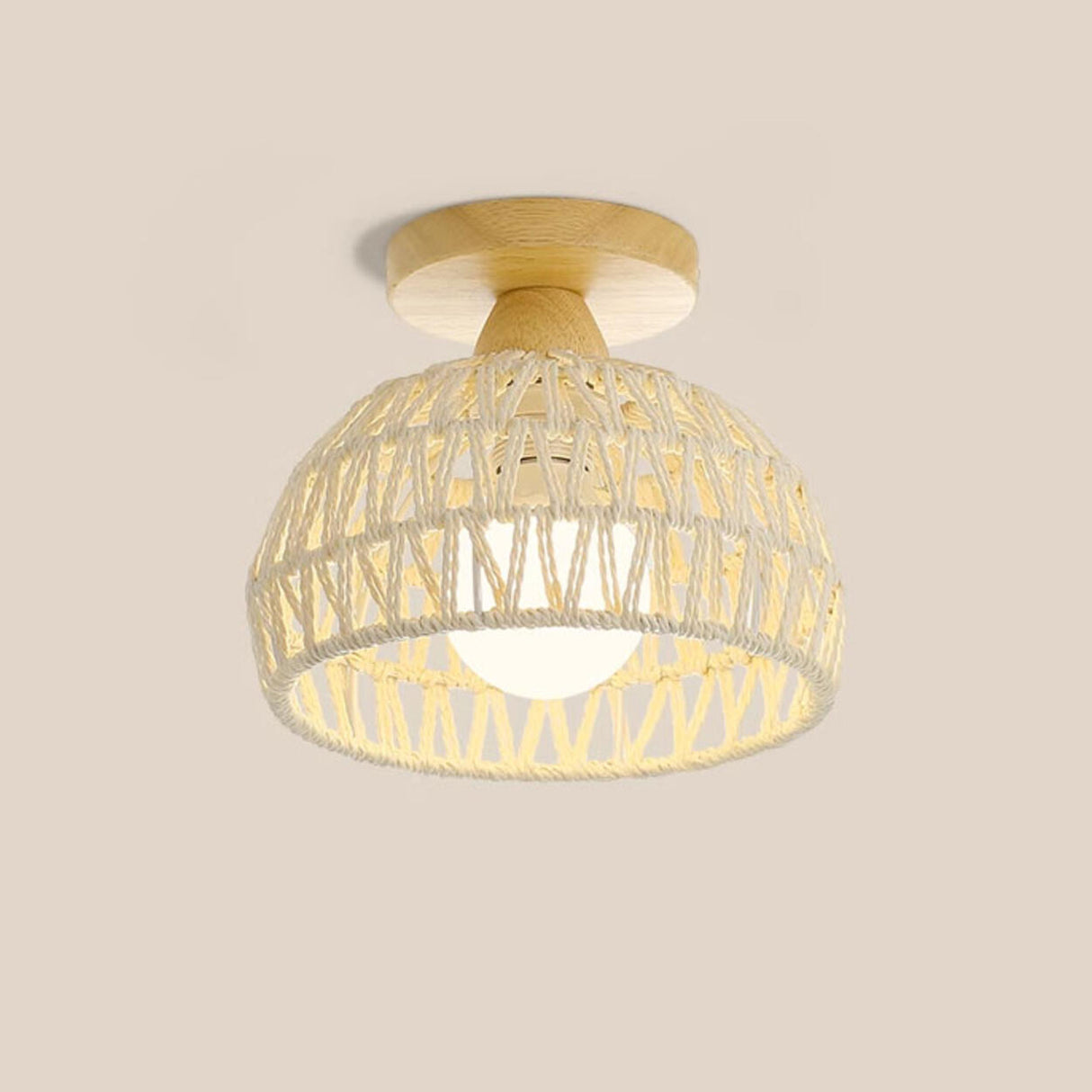 Rustic Mini Weaving Wood Semi-Flush Mount Ceiling Light Image - 8