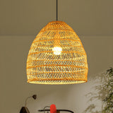 Rustic Modern Beige Rattan Bell Restaurant Pendant Light Image - 13